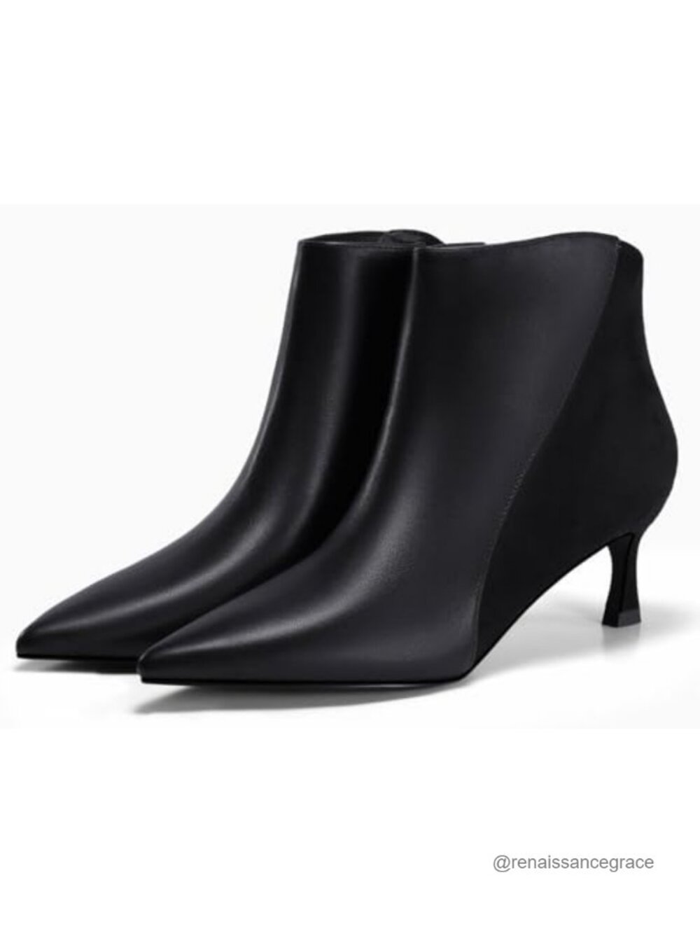 Coutgo Women's Kitten Heel Ankle Boots Pointed Toe Side Zipper Fall Winter